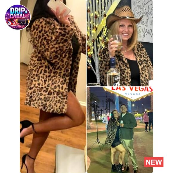 Faux Fur Jacket Leopard Print Oversized Chic Winter Coat with Pockets - Picture 4 of 7